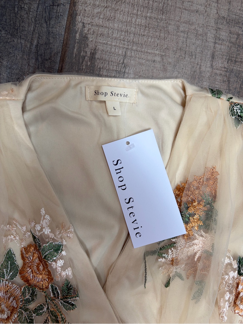 Shop Stevie Cream Floral Lace-Trim Midi Tulle Dress — image 6 of 8